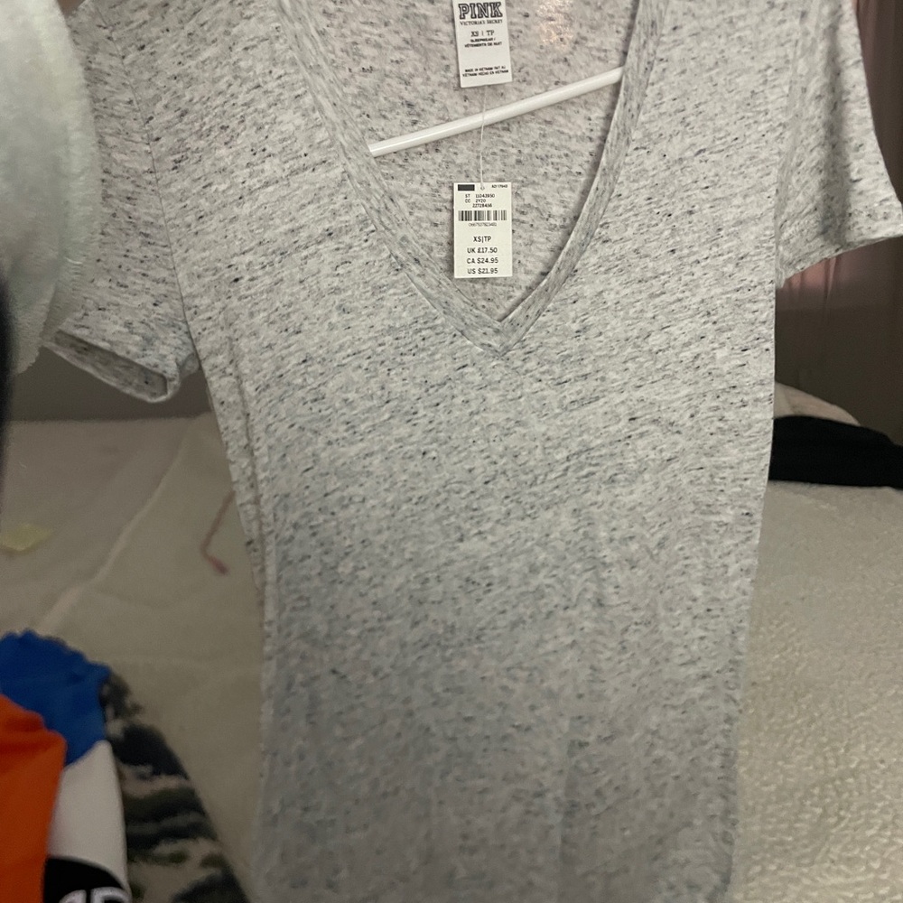 PINK Victoria's Secret Light Gray V-Neck Tee